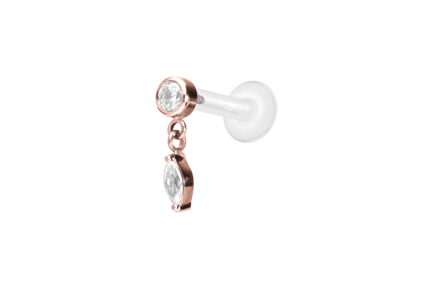PTFE Labret Piercing mit Innengewinde + Titan-Aufsatz KRISTALL + KRISTALLTROPFEN